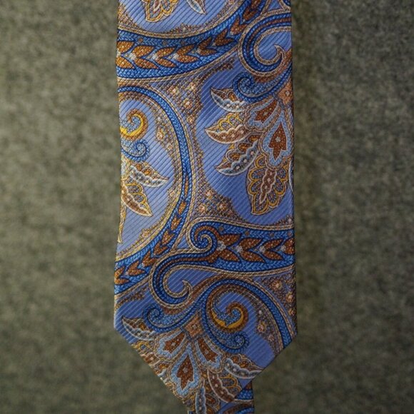 Jos. A. Bank Signature Gold Tie Paisley Blue Brown Gold 100% Silk Men’s Formal - Picture 1 of 2